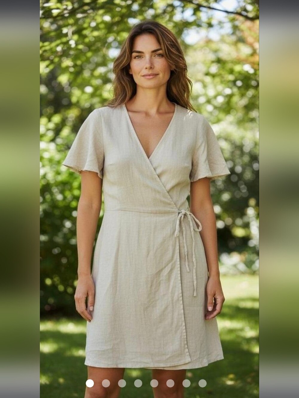 Linen blend Cream Midi Dress